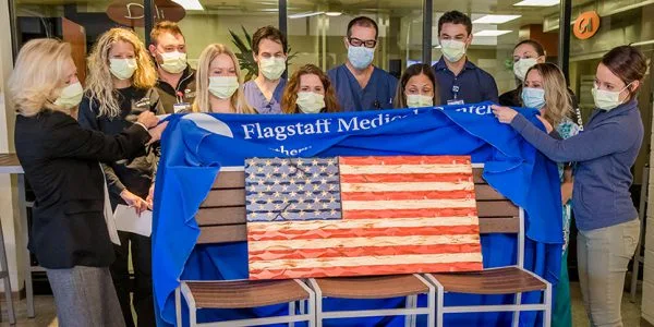 Handmade American flag at Northern Arizona Heathcare’s Flagstaff Medical Center both a gift and a symbol of flying strong