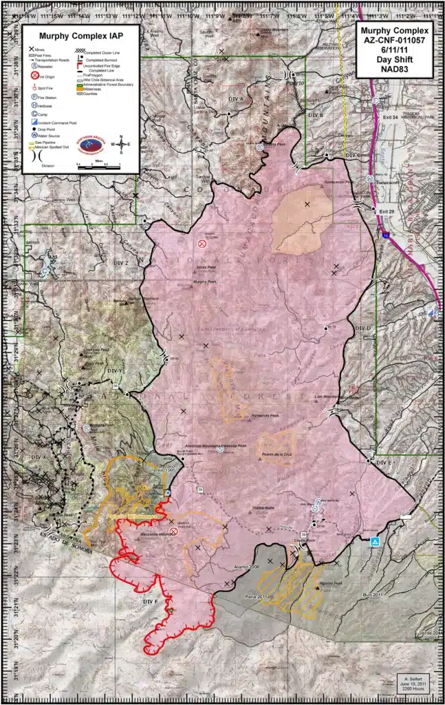 Map of the wild land fire incident, produced by GIS.