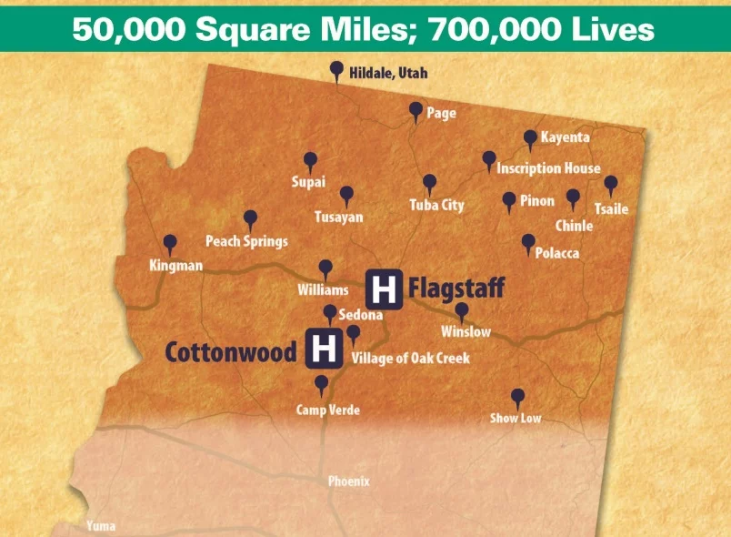 Area map of Cottonwood and Flagstaff. 50K sq. miles, 700 lives