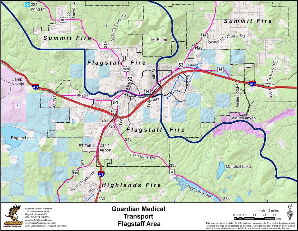 Map of the Guardian Medical Transport Flagstaff Area