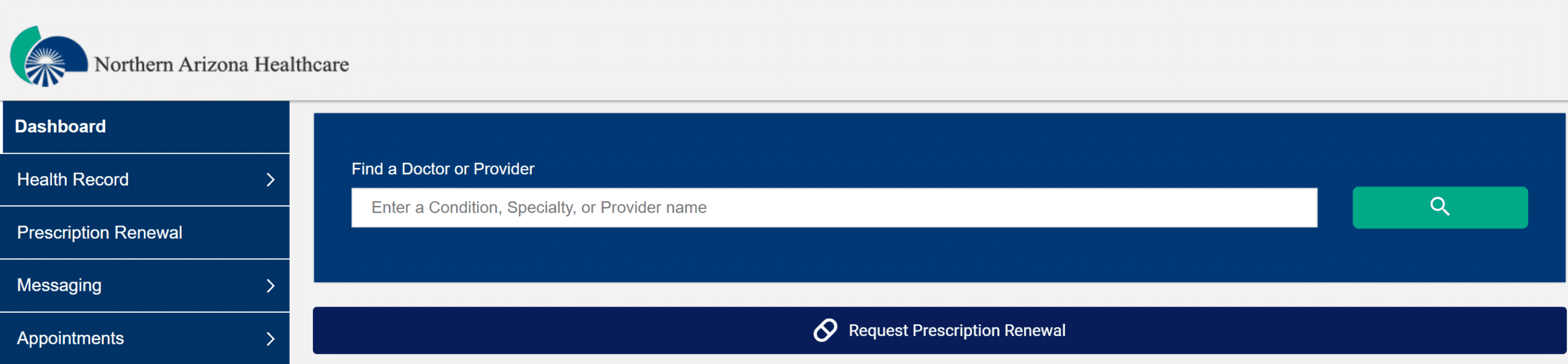 Screenshot of the patient portal dashboard