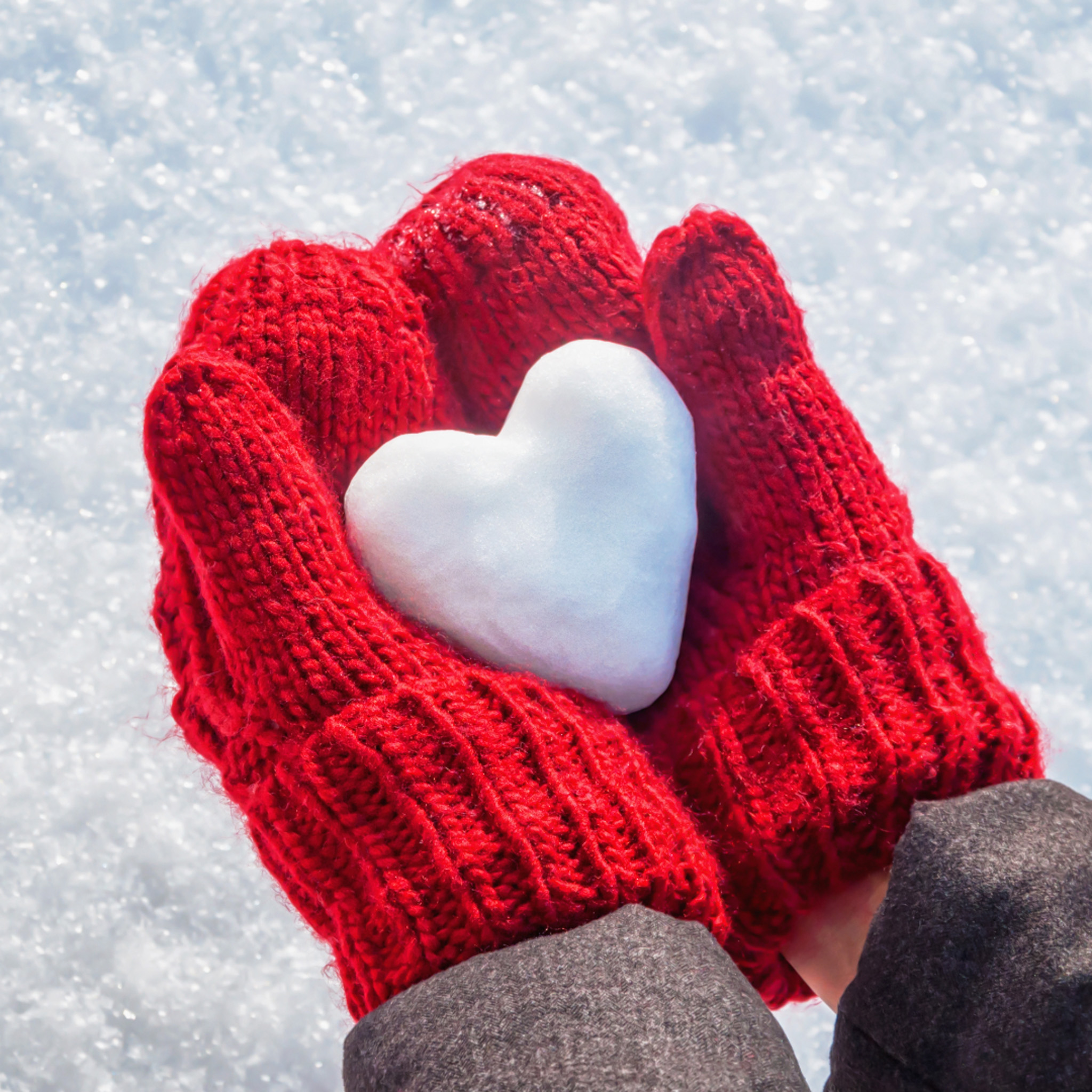Snow heart winter gloves mittens blood drive